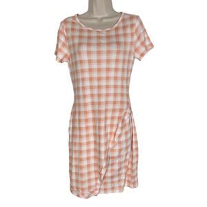 41 Hawthorn Women's Sheath Dress Large Short Sleeve Orange and White Plaid